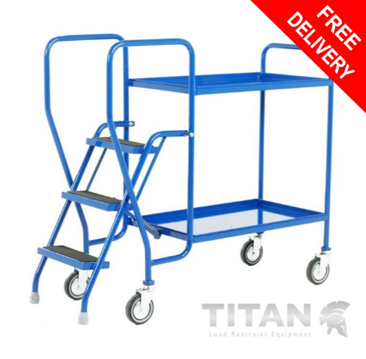 3 Step Tray Trolley - 2 Fixed Blue Trays 125kg Capacity