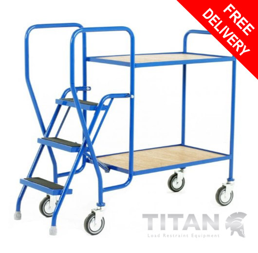 3 Step Tray Trolley - 2 Fixed Plywood Trays 125kg Capacity