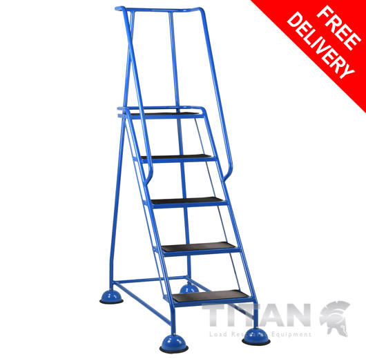 Safety Steps with Platform Guard, Short Handrail, 5 Tread, Working Height 2.77m