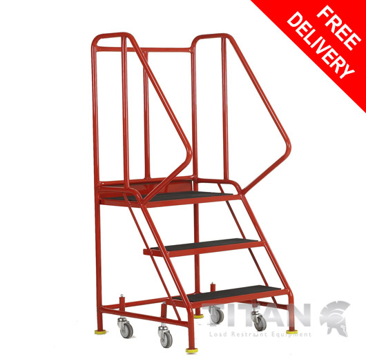 Warehouse Safety Steps with Platform, Twin Handrail, 3 Anti-Slip Treads