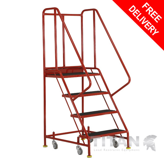 Warehouse Safety Steps with Platform, Handrail, 4 Anti-Slip Treads