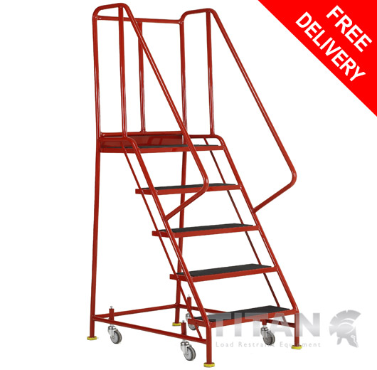 Warehouse Safety Steps with Platform, Handrail, 5 Anti-Slip Treads