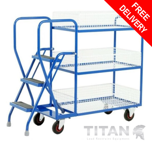 Heavy Duty 3 Step Tray Trolley - Removable Baskets 175kg Capacity