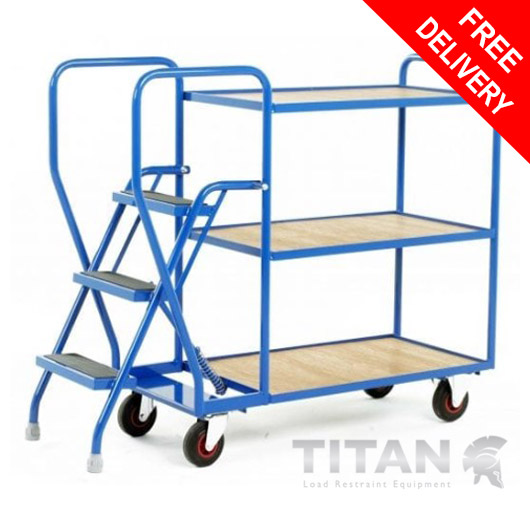  Safety Steps with Three Plywood Tiers, Twin Handrail, 3 Tread, 175kg Capacity