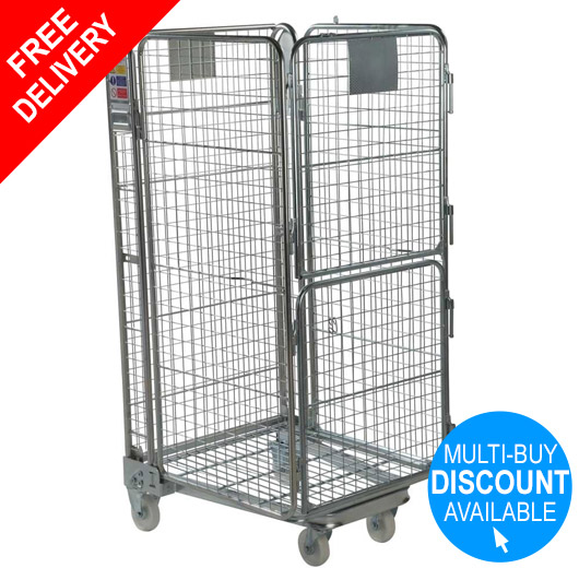 Roll Container 4 sided Split Gate Nestable - Standard Mesh