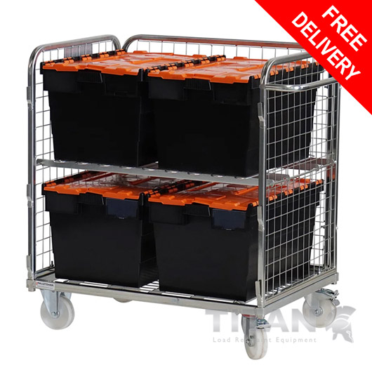 Three Sided Merchandise Picking Trolley (20.MT6) with Shelf & Four Totes 