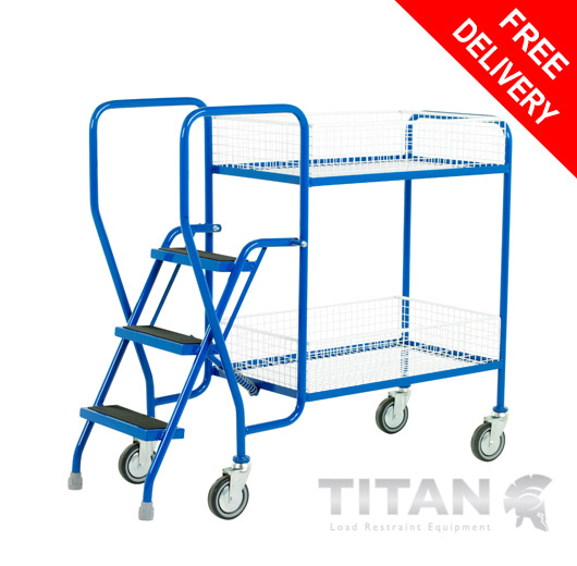 3 Step Tray Trolley - 2 Removable Baskets 125kg Capacity