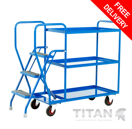 Heavy Duty 3 Step Tray Trolley - Fixed Blue Trays 175kg Capacity